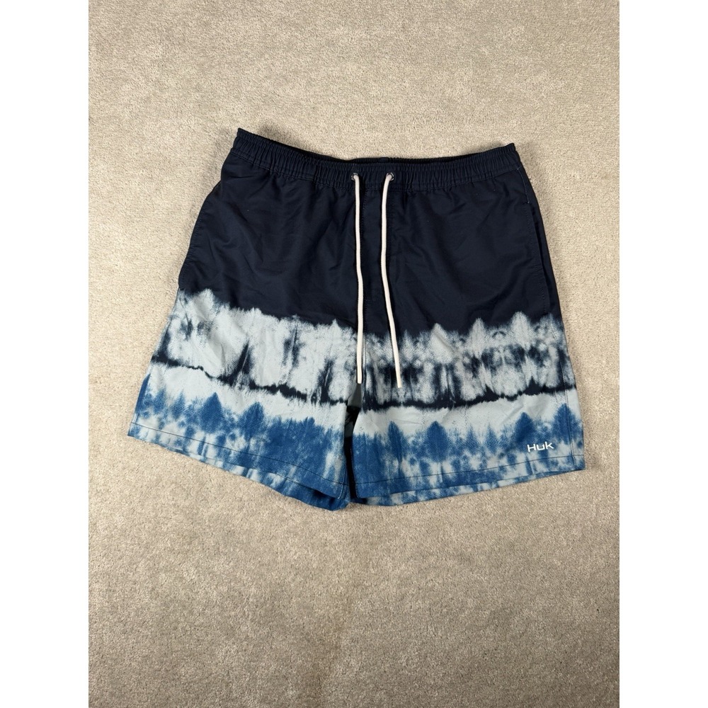 HUK Pursuit‎ Volley Swim Shorts Blue Tie Dye Lined Fishing Boating 5.5" Medium
